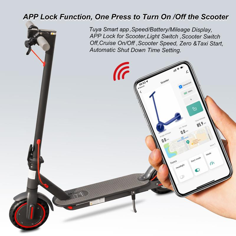 Aovopro ES80 Electric Scooter - 8.5" Solid Tires, 350W Motor up to 19 Miles of Range and 19 MPH Portable Folding Commuter Scooter with Dual Braking System and App E-Scooter