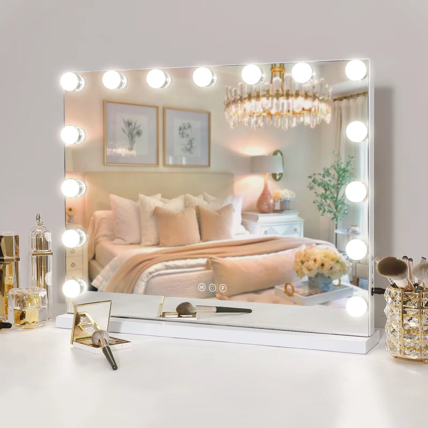 FENCHILIN Vanity Mirror with Lights Hollywood Lighted Makeup Mirror with 15 Dimmable LED Bulbs for Dressing Room Tabletop