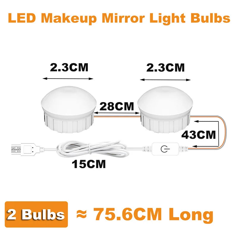 LED Makeup Mirror Light Bulbs USB Hollywood Vanity Make up Mirror Lights Bathroom Dressing Table Lighting Dimmable LED Wall Lamp