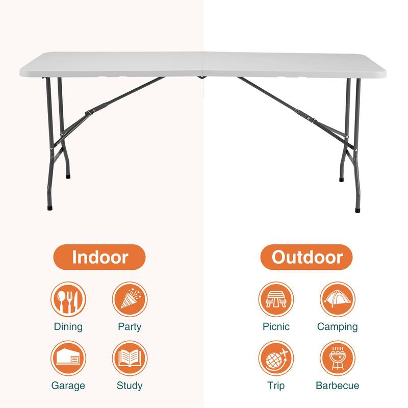 4/6/8FT Folding Table Outdoor Indoor Heavy Duty Portable Table with Carrying Handle for Camping Picnic Party for Christmas Gifts