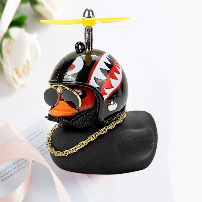 Car Duck with Helmet Broken Wind Pendant Small Yellow Duck Road Bike Motor Helmet Riding Cycling Accessories without Lights