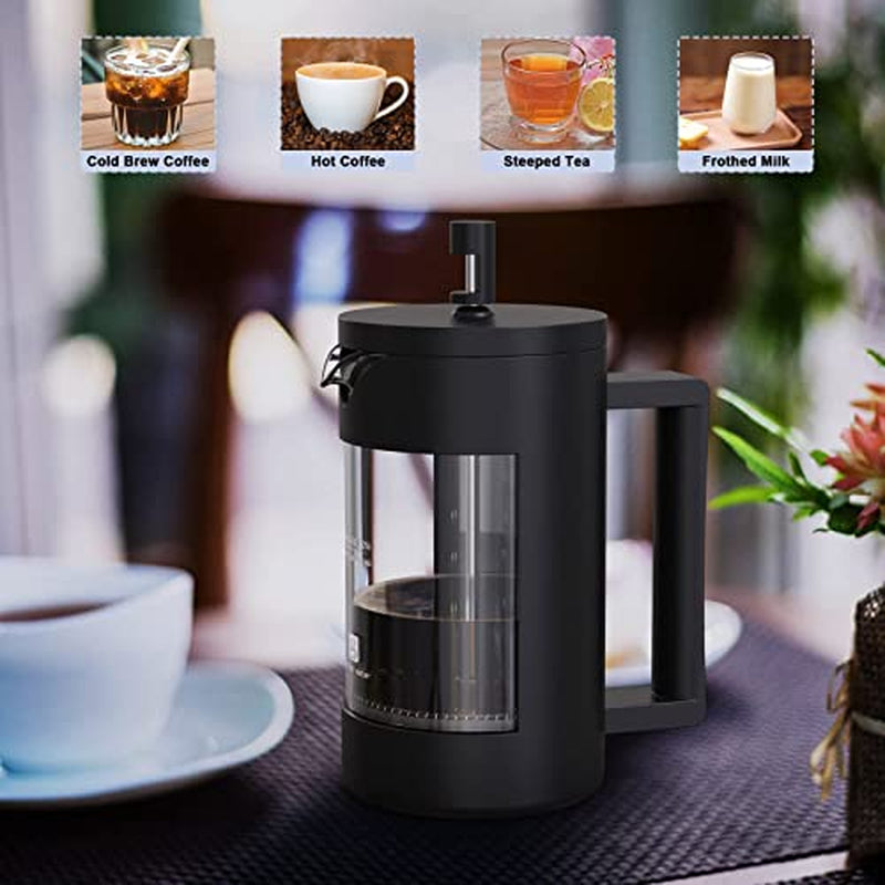 French Press Coffee Maker, Camping Plastic Glass French Coffee Press, Medium Size Tea and Frothed Milk Press,100 Percent BPA Free Prensa Francesa, Rust-Free and Dishwasher Safe,12 Oz & 21 Oz