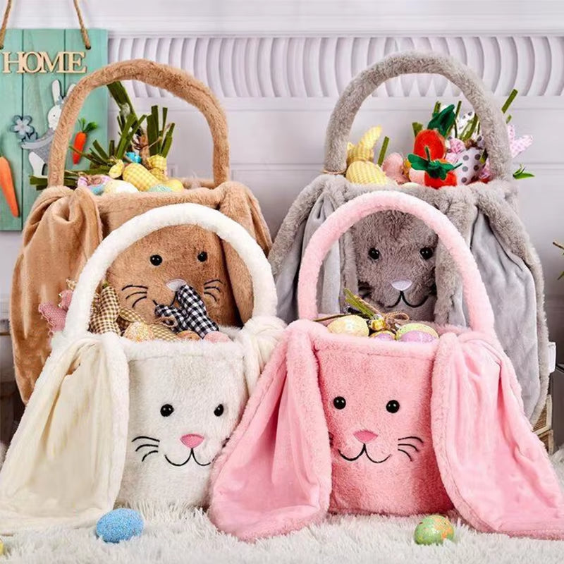 1Pc Cute Plush Easter Bunny Basket Lovely Candy Carry Easter Eggs Basket Easter Handbag Bunny Candy Gift Basket