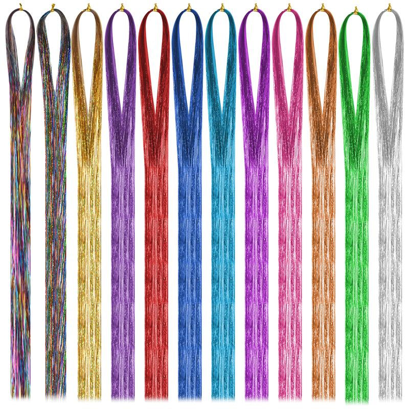 12 Pcs Colourful Hair Strands, Braided Hair Extensions, Colourful Hair Extensions, Straight Wigs Extensions, Rainbow Hair Strands, Colourful Hair Strands for Women, Girls