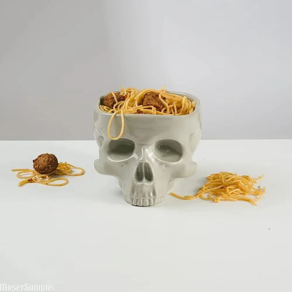 Retro Porcelain Gothic Skull Pasta Bowl Halloween Tableware Home Bar Food Noodle Salad Candy Ceramic Bowl Tabletop Decoration