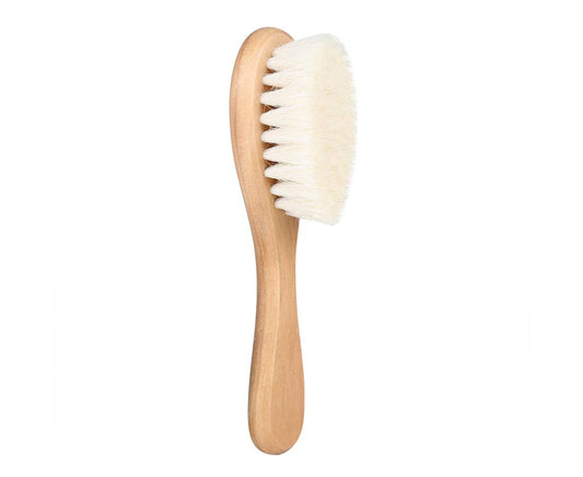 Baby Head Brush, Kids Soft Goat Hair Comb Wood Bristles Infant Massage Scrub Tool Newborn Shower