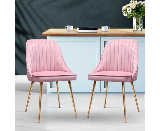 Dining Chairs Set of 2 Velvet Channel Tufted Pink