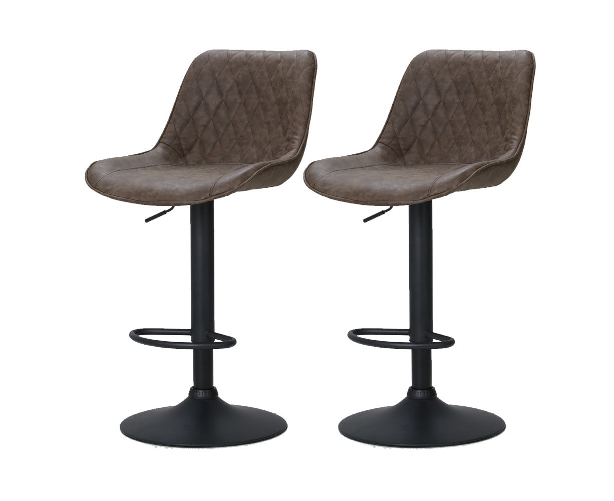 2X Bar Stools Gas Lift Vintage Leather Brown