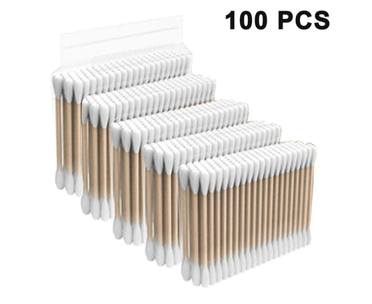 100 Count Cotton Swabs, Sturdy Bamboo Sticks with Thick Cotton, Small Packages Suit for Travel and Storage, Biodegradable