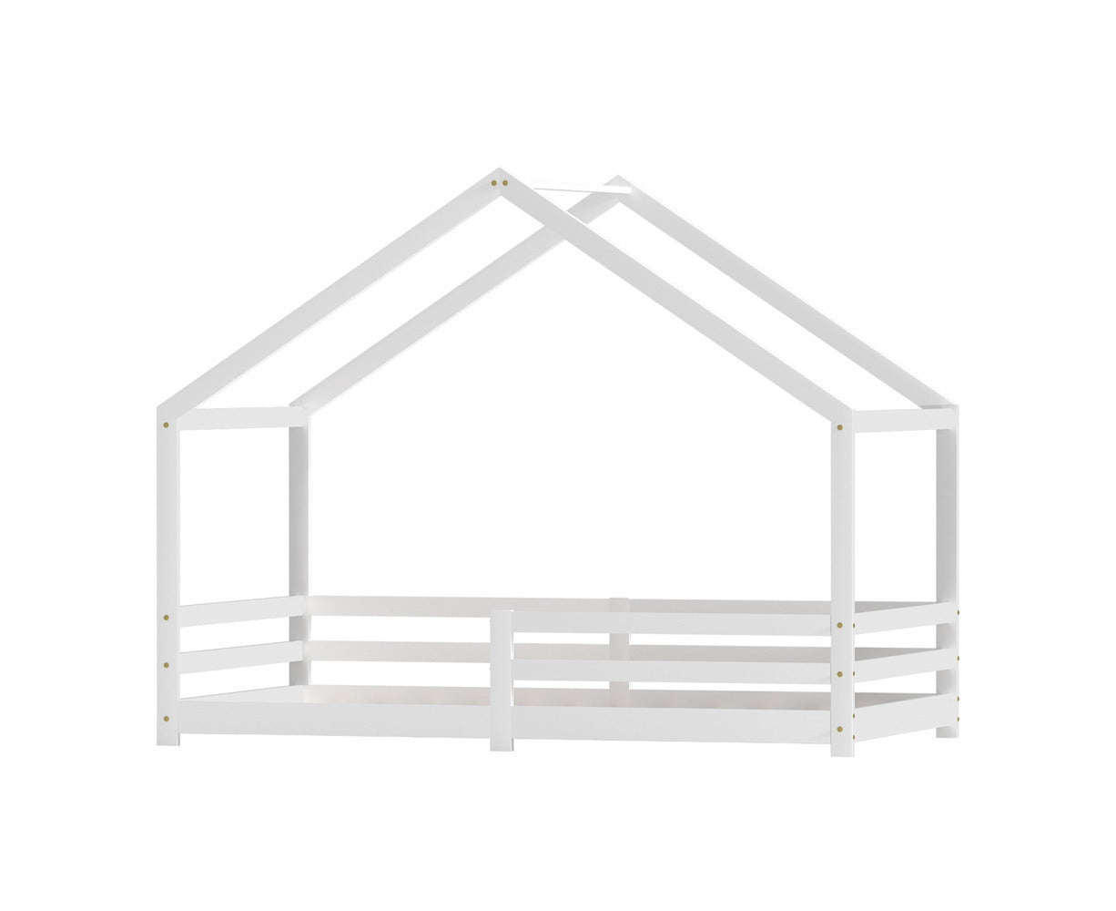 Bed Frame Wooden Kids Single House Frame White AMOS