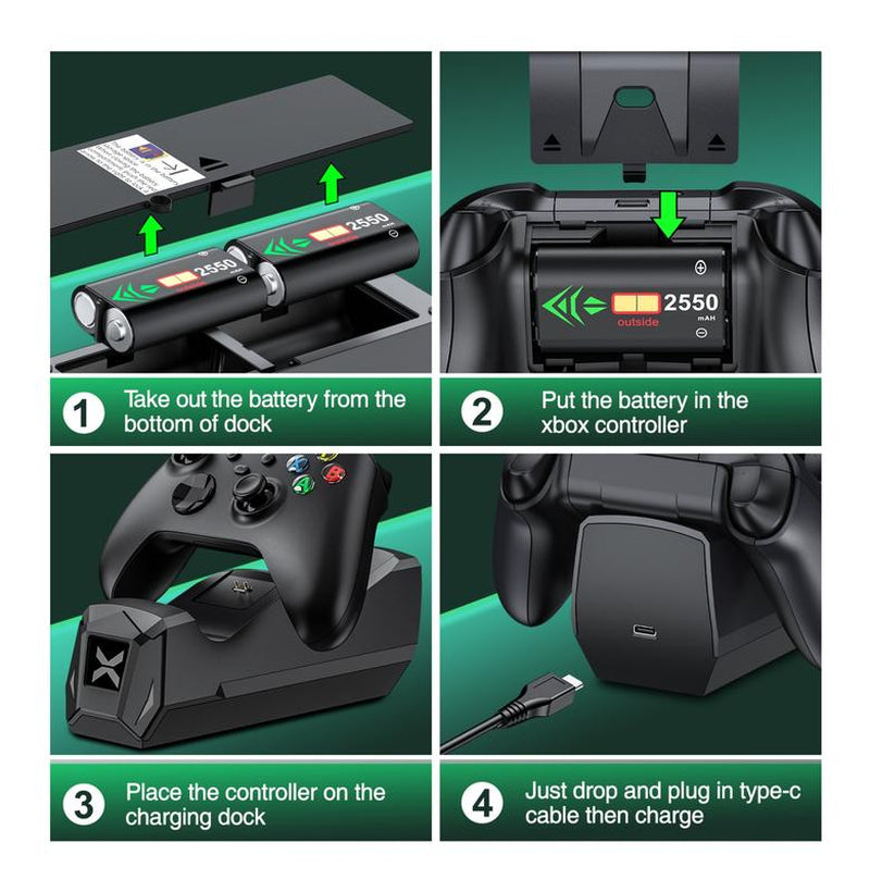 ESYWEN 2X2550Mah Rechargeable Battery Packs,Controller Charging Station Compatible with Xbox Series X|S/ Xbox One/X/S with 4 Battery Covers