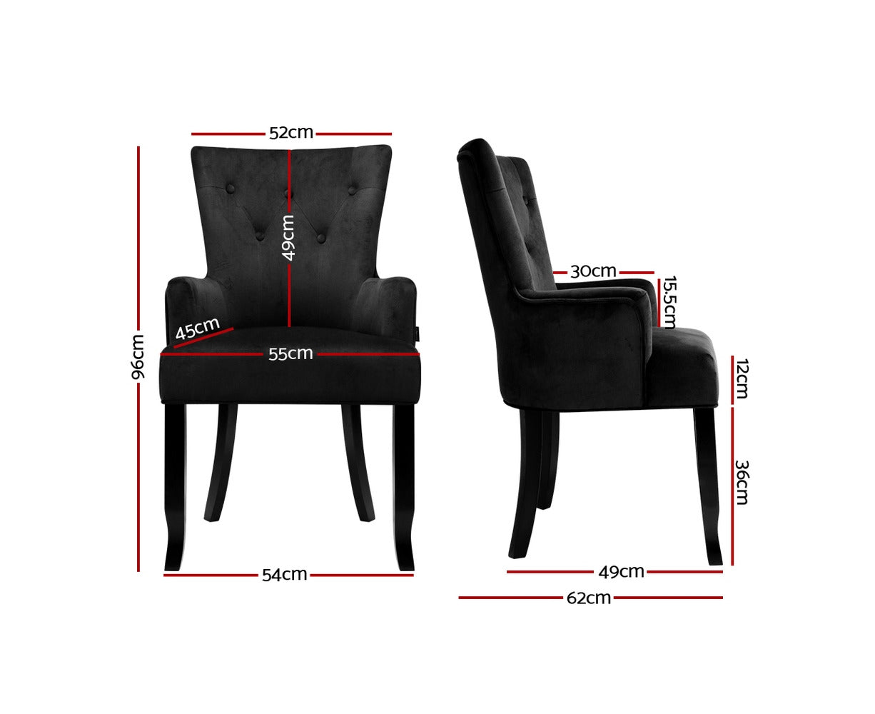 Dining Chair Velvet French Provincial Armchair Black