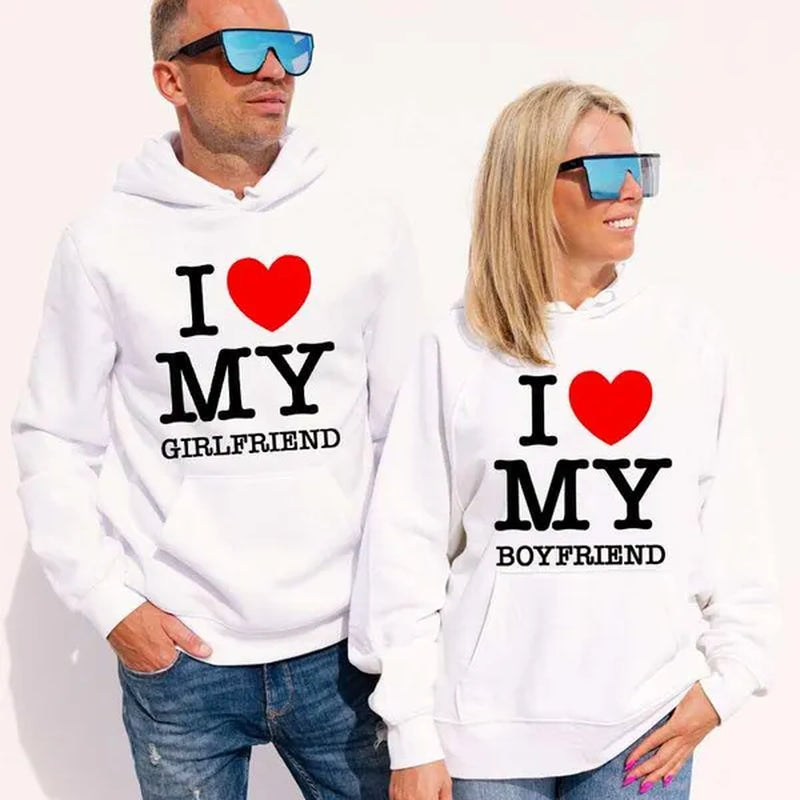 I Love My Girlfriend I Love My Boyfriend Hoodies for Couples Him and Her, Valentine'S Day Matching Hoodies for Couples, Wife Husband Boyfriend Girlfriend Gifts, His and Her Valentine Sweatshirts