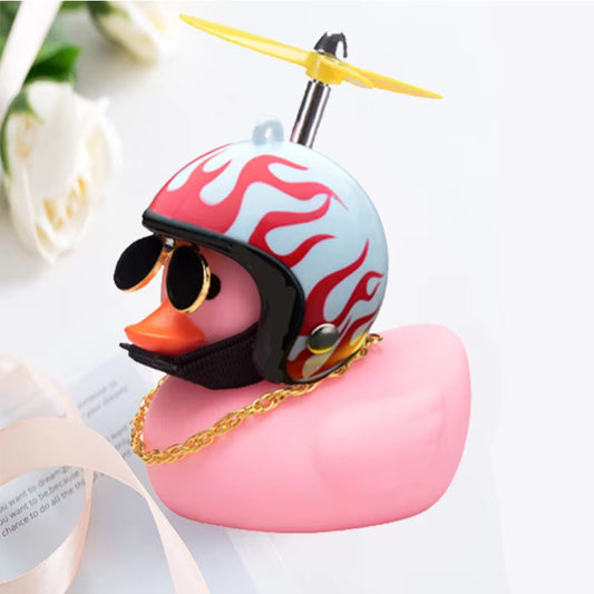 Car Duck with Helmet Broken Wind Pendant Small Yellow Duck Road Bike Motor Helmet Riding Cycling Accessories without Lights