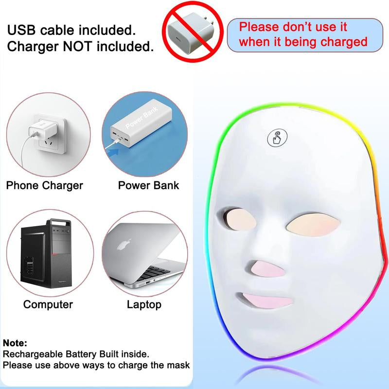 7 Color LED Facial Mask, Summer USB Charging Skin Care Beauty Instrument, Personal Care Skincare Beauty Face Massager Gift for Birthday