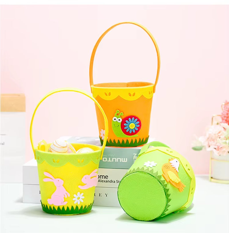 2024 Non-Woven Fabric Easter Basket Kids Color Eggs Bucket Welcome Spring Insect Butterfly Parti Bunny Easter Party Happy Easter