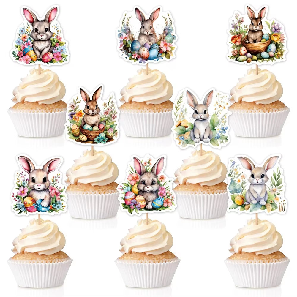 Easter Bunny Cupcake Toppers Happy Easter Bunnies Dessert Toppers Kids Birthday Party Cake Toppers Decoration for Easter Supply