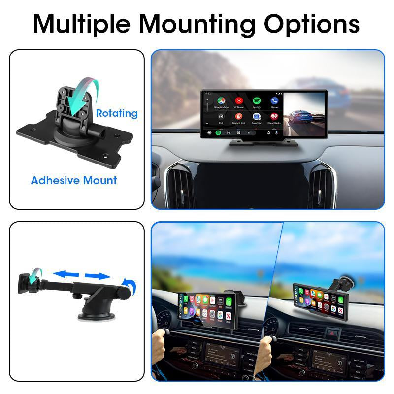 10.26 Inch Car Video Player, Wireless Portable Car Player with 2.5K Instrument Car Camera & 1080P Rearview Camera, Car Entertainment Player