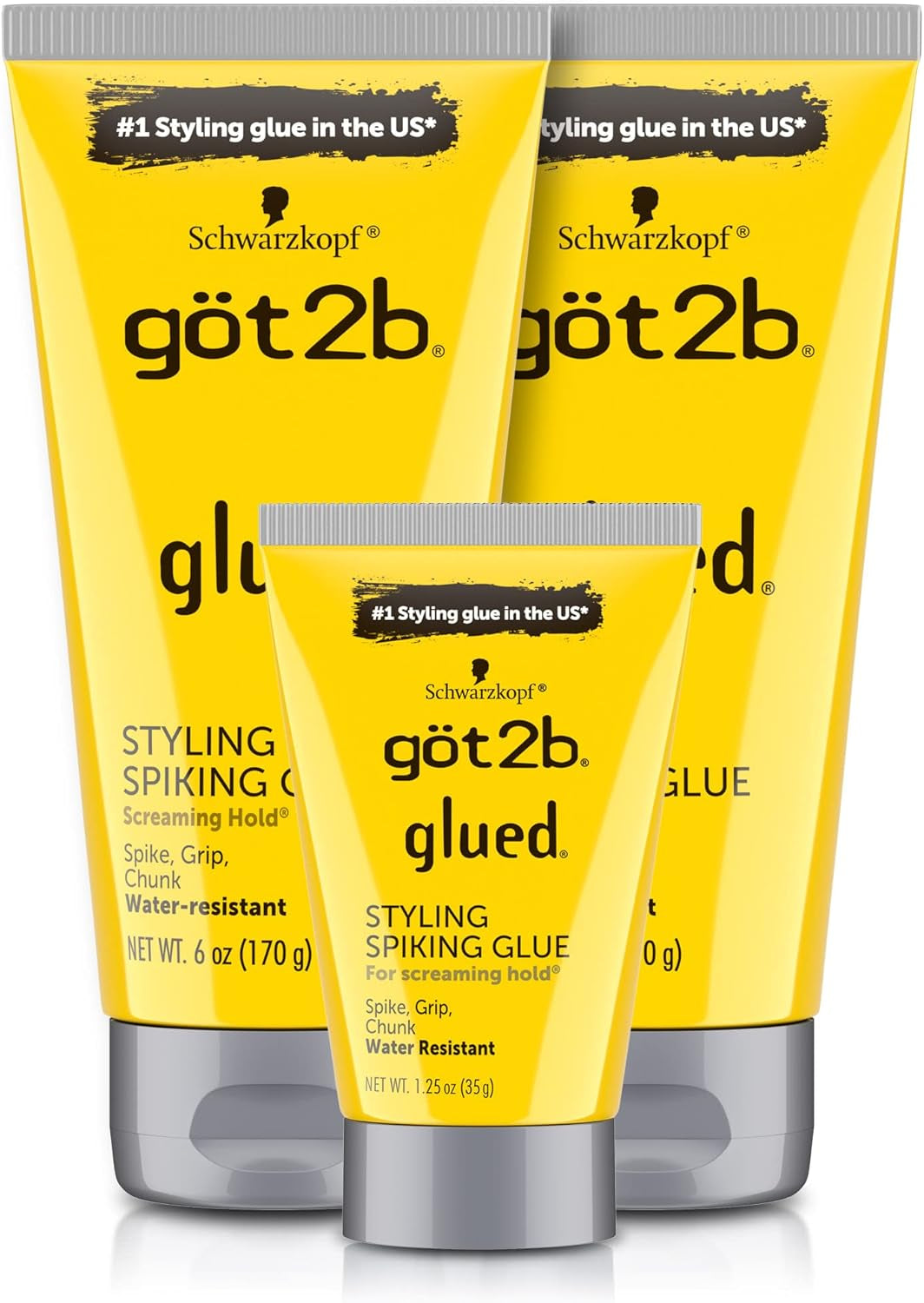 Glued Styling Spiking Hair Gel 2-6 Oz Tubes + 1 Travel 1.25 Oz Tube