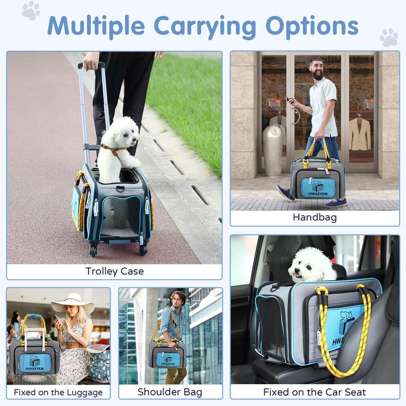 Airline Approved Dog Carrier for Small Dogs with Wheels, Expandable Cat Carrier Soft Pet Travel Carrier Crate for Medium Dogs and Cats under 25LBS (17 X 12 X 11 Inches)