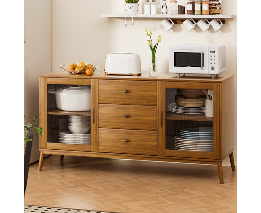 Buffet Sideboard Glass Doors - Oak