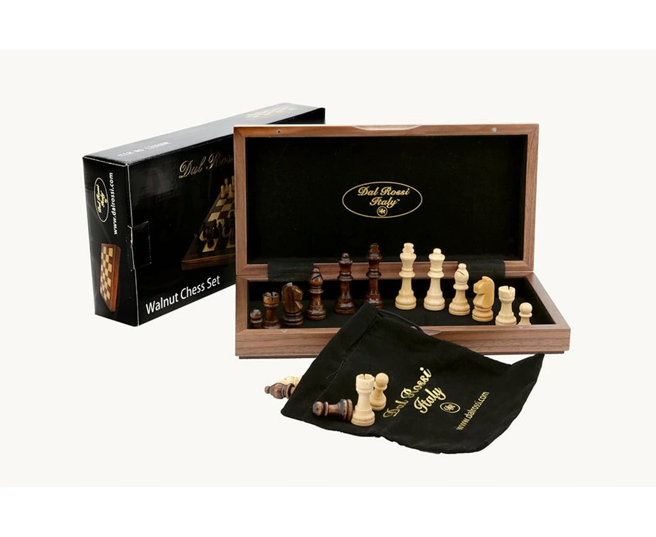 Dal Rossi 12 Inch Walnut Inlaid Folding Chess Set