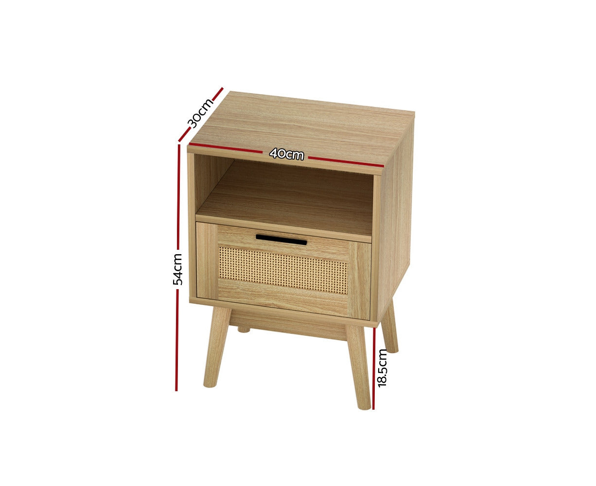 Rattan Bedside Table 1 Drawer with Shelf - REI Oak