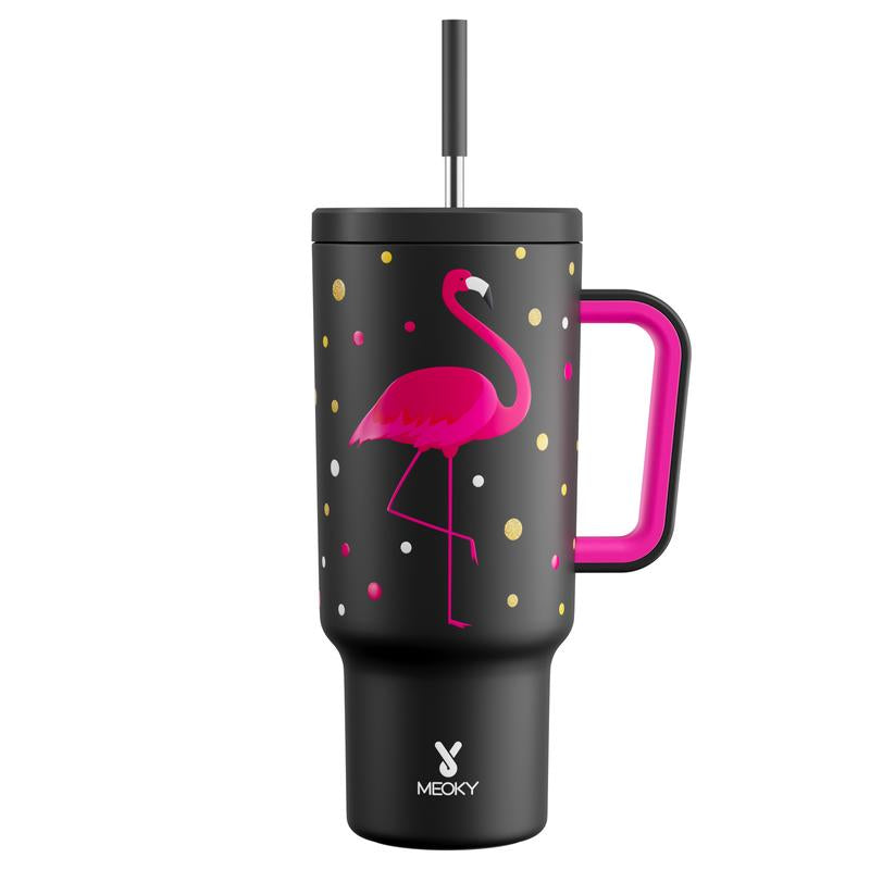 【24 Hour Shipping】Meoky Large-Capacity Stainless Steel Car Cup, Reusable Stainless Steel Straw, Anti-Slip and Noise-Reducing Silicone Pad, Tumbler Travel Mug/Cold Water for 24 Hours or Hot Water for 8 Hours,Suitable for Sports, Office, Christmas Gifts