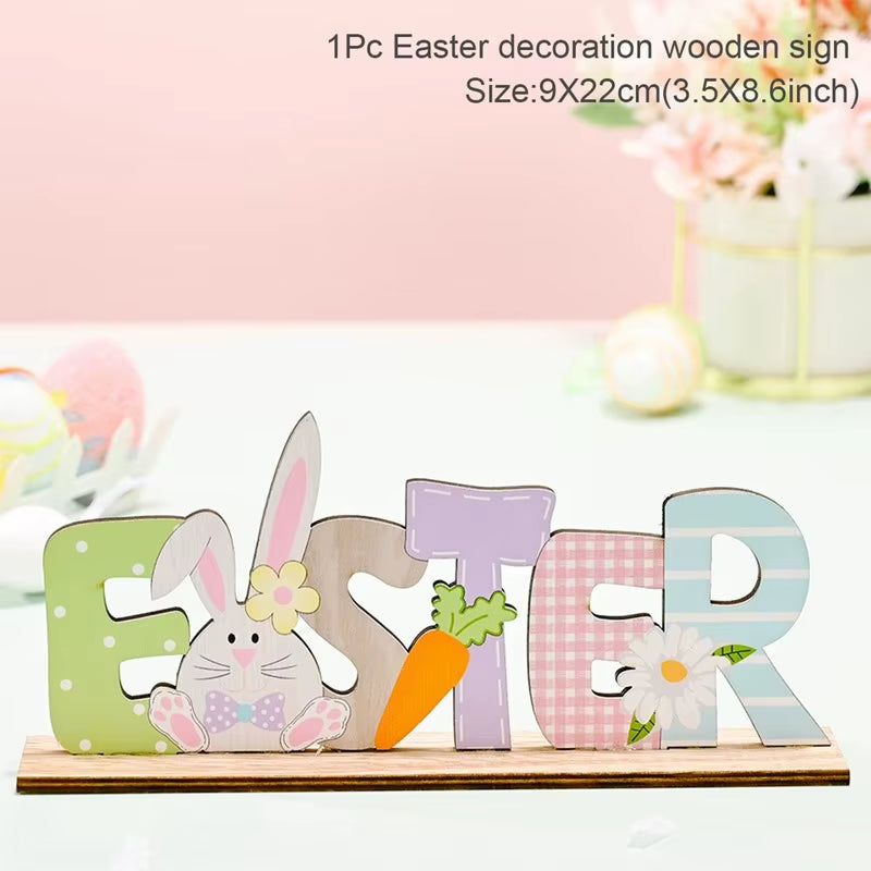 2024 New Easter Decoration for Home Wooden Pendant Easter Rabbit Easter Craft Easter Bunny Ornament Decor Easter Egg Gifts Decor