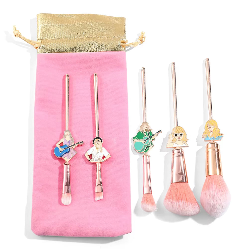 Famous Singer Taylors Creative Makeup Brushes Set 5Pcs Pink Metal Handle Brush Makeup Tools Gifts for Women Teen Girls Fans