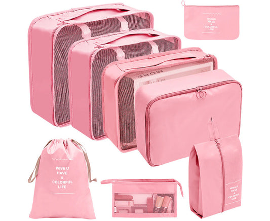 8Pcs Storage Bag Travel Packing Pouches Luggage Organiser Clothes Suitcase Pink