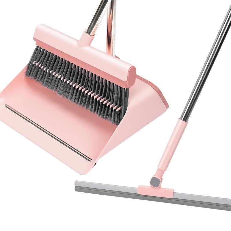 Pink Broom Garbage Shovel Set--Garbage Shovel Retractable Brush, One-Button Hair Removal, to Prevent Garbage Overflow.