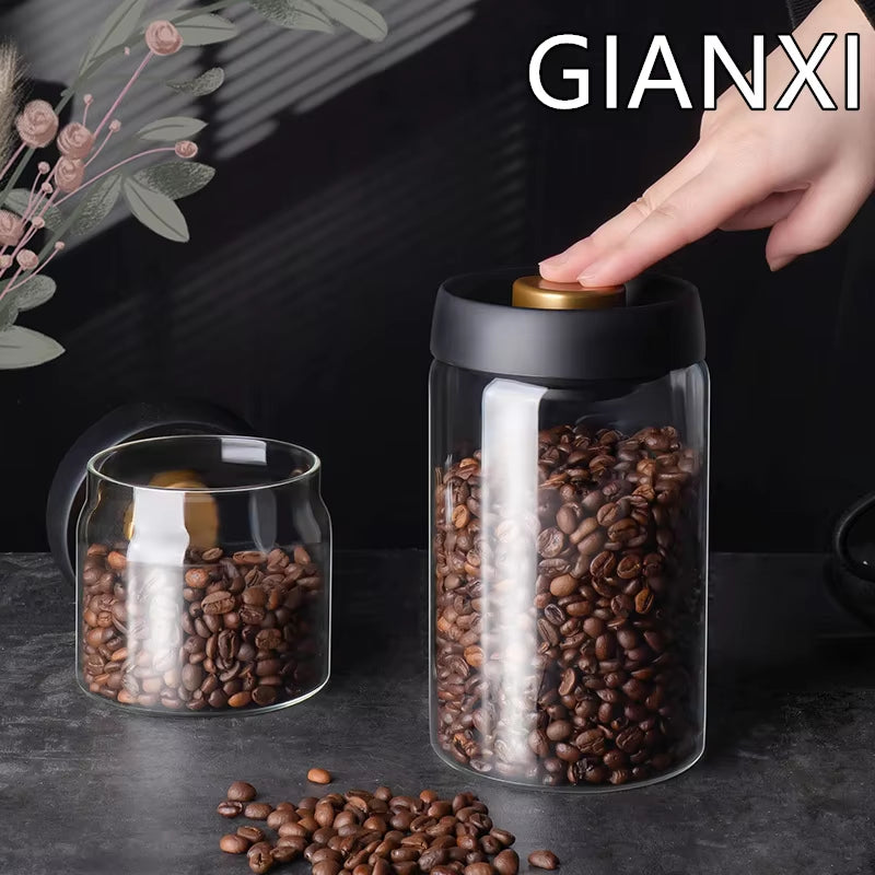 Vacuum Sealed Jug Coffee Beans Glass Airtight Canister Food Grains Candy Keep Fresh Storage Jar Kitchen Accessories