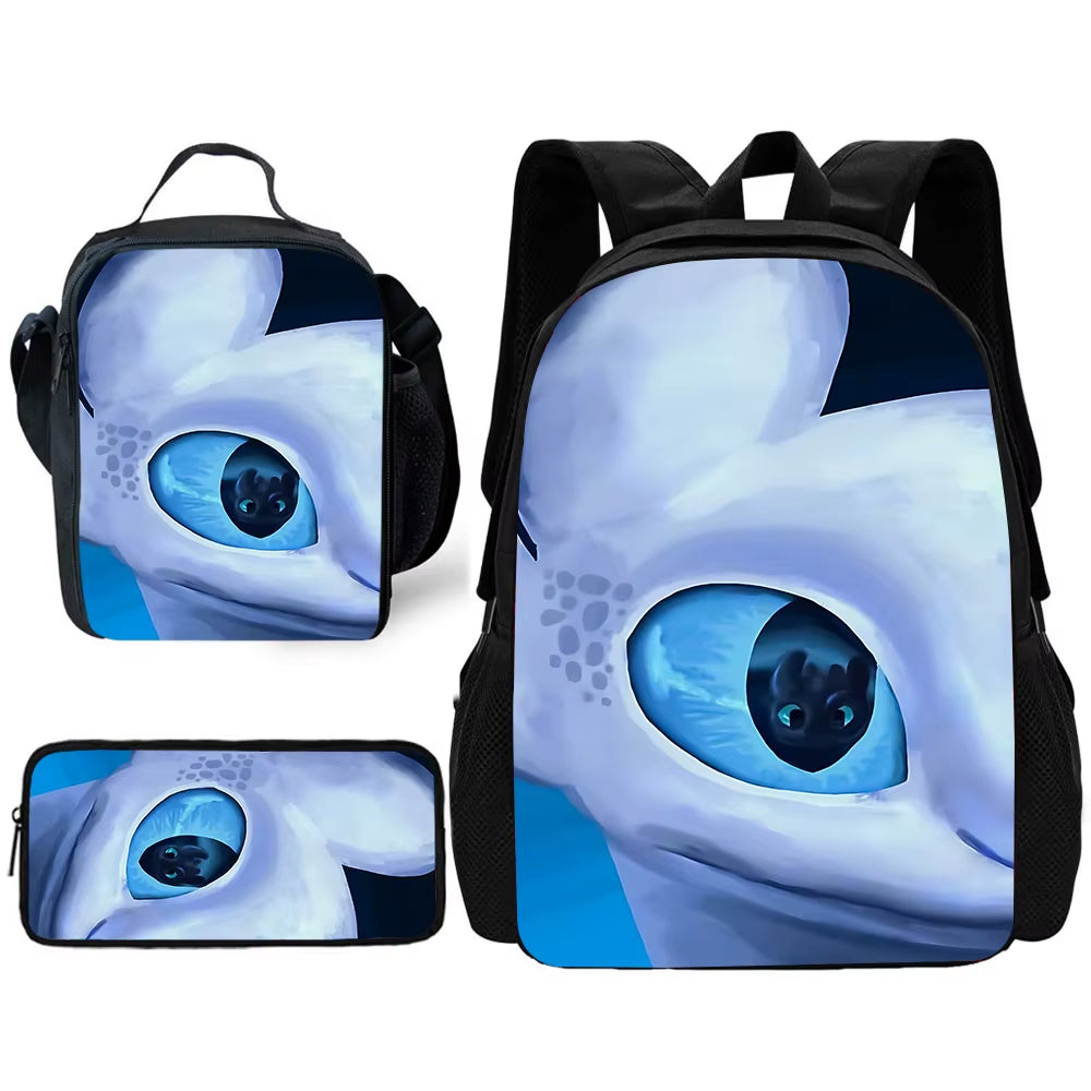 T-Toothless Child School Backpack with Lunch Bags ,Pencil Bags ,School Bags for Boys Girls Best Gift