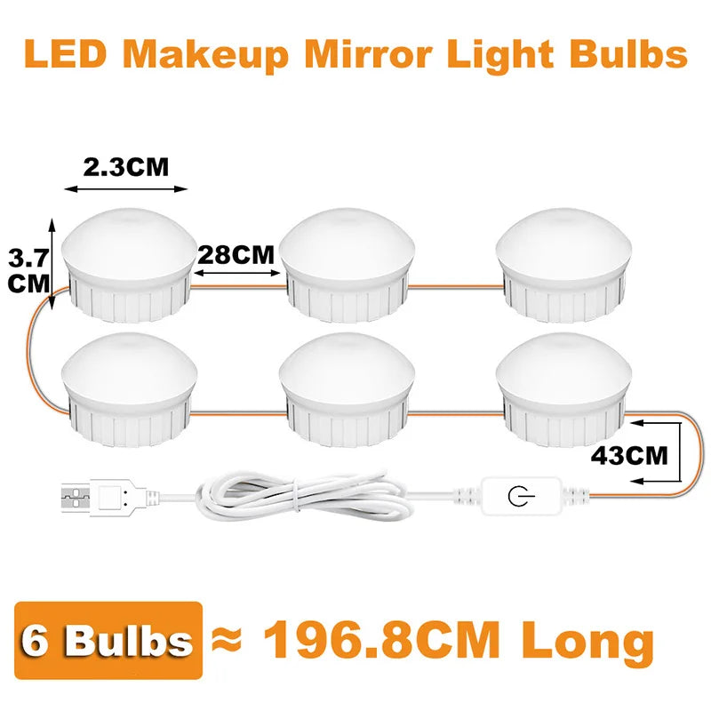 LED Makeup Mirror Light Bulbs USB Hollywood Vanity Make up Mirror Lights Bathroom Dressing Table Lighting Dimmable LED Wall Lamp