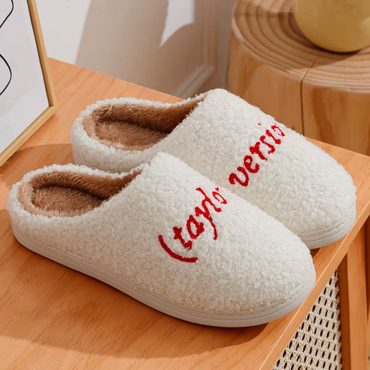 Taylor'S Version Slippers Women Winter Indoor Warm Red Black Fashion Comfortable Embroidered Letters Girls Gift Home Shoes