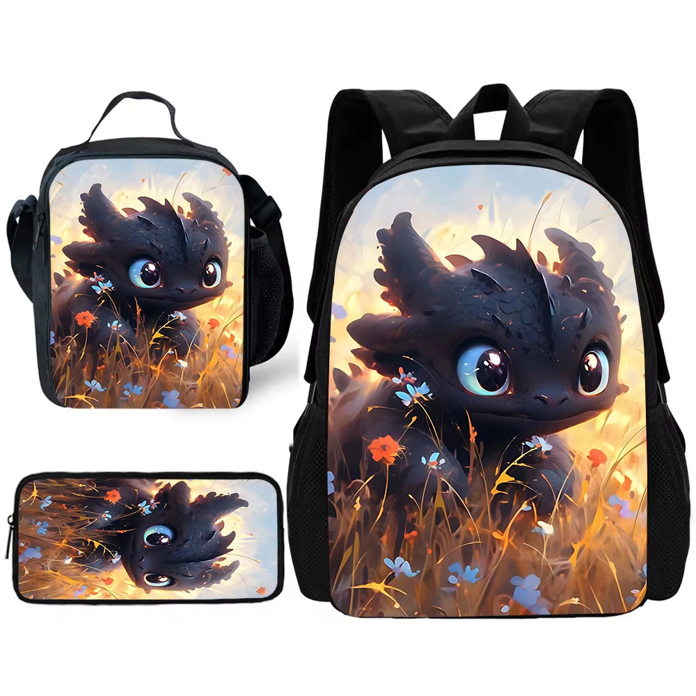 T-Toothless Child School Backpack with Lunch Bags ,Pencil Bags ,School Bags for Boys Girls Best Gift