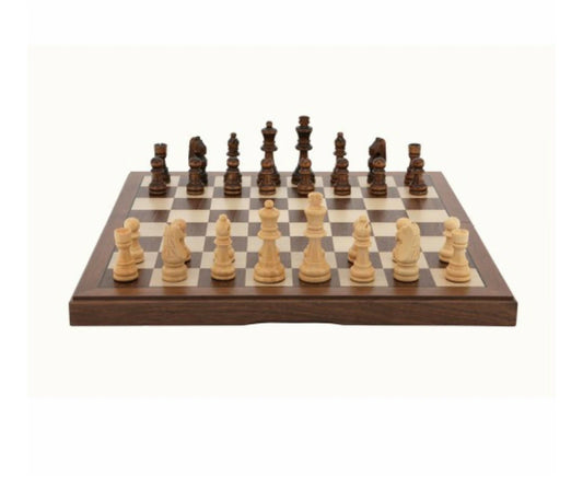 Dal Rossi 12 Inch Walnut Inlaid Folding Chess Set