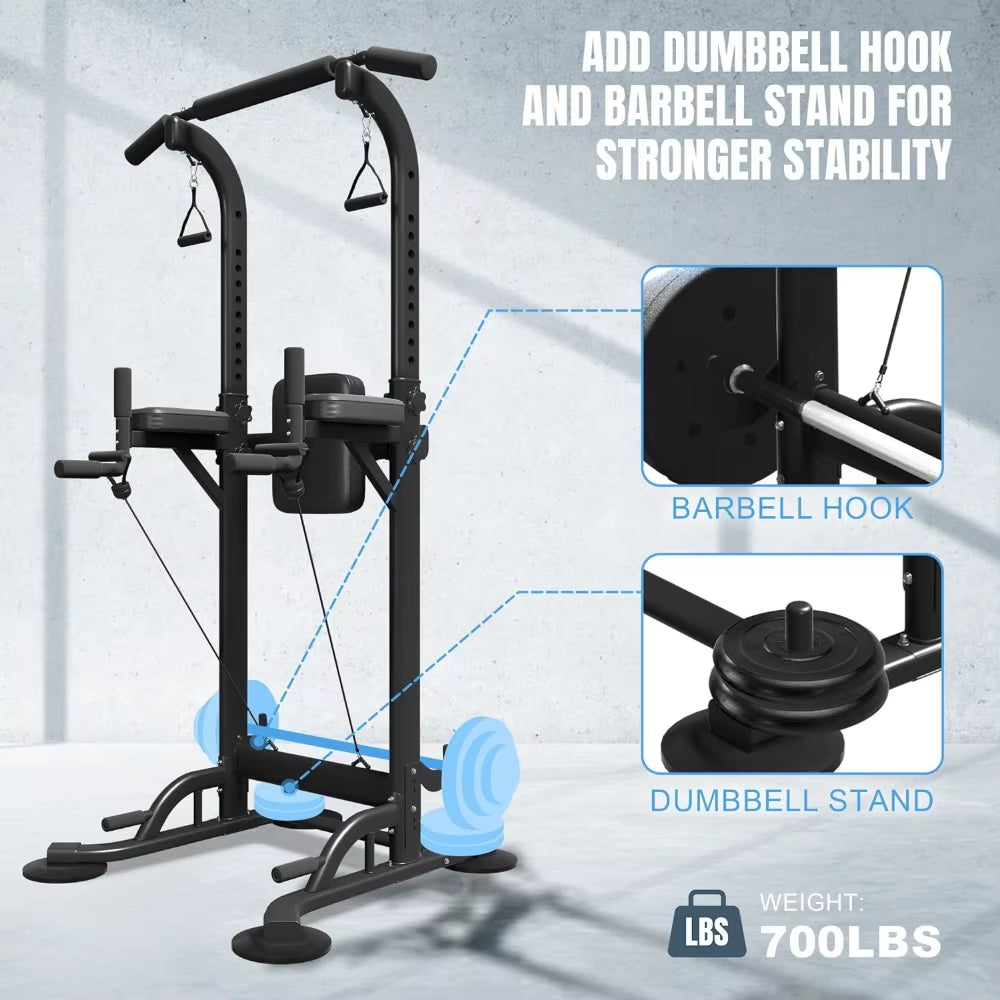 Pull up Dip Station for Home Gym, Power Tower with Backrest, Adjustable Height Pull up Bar Stand