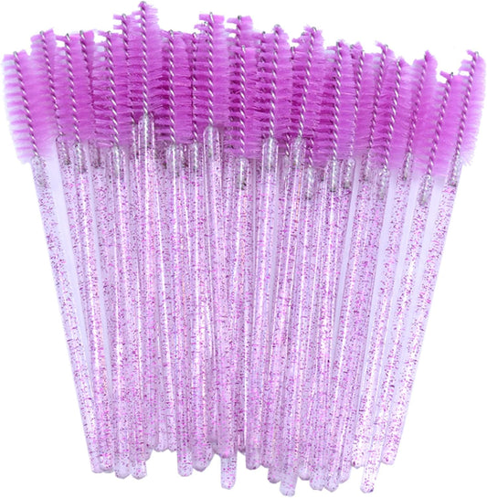 Disposable Eyelash Brushes with Spiral Design Multi-Color Mascara Wands Portable Makeup Applicator Kit for Eyelash Extensions and Eyebrow Brush (Crystal Purple-100Pcs)