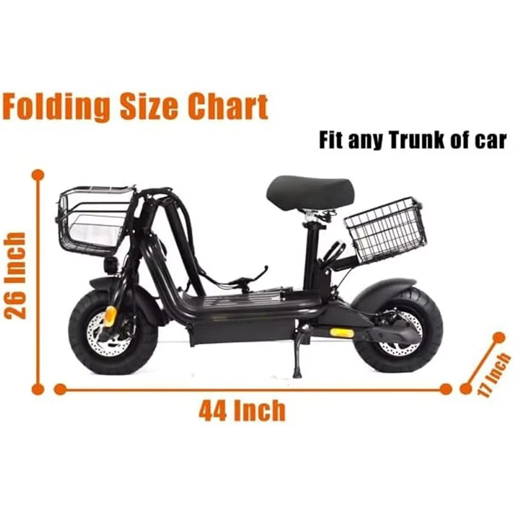 Power Folding Electric Bike, for Adults, 48V 624WH Lithium- Ion Battery 750W Peak 10" Fat Tire Ebike, Electric Scooters