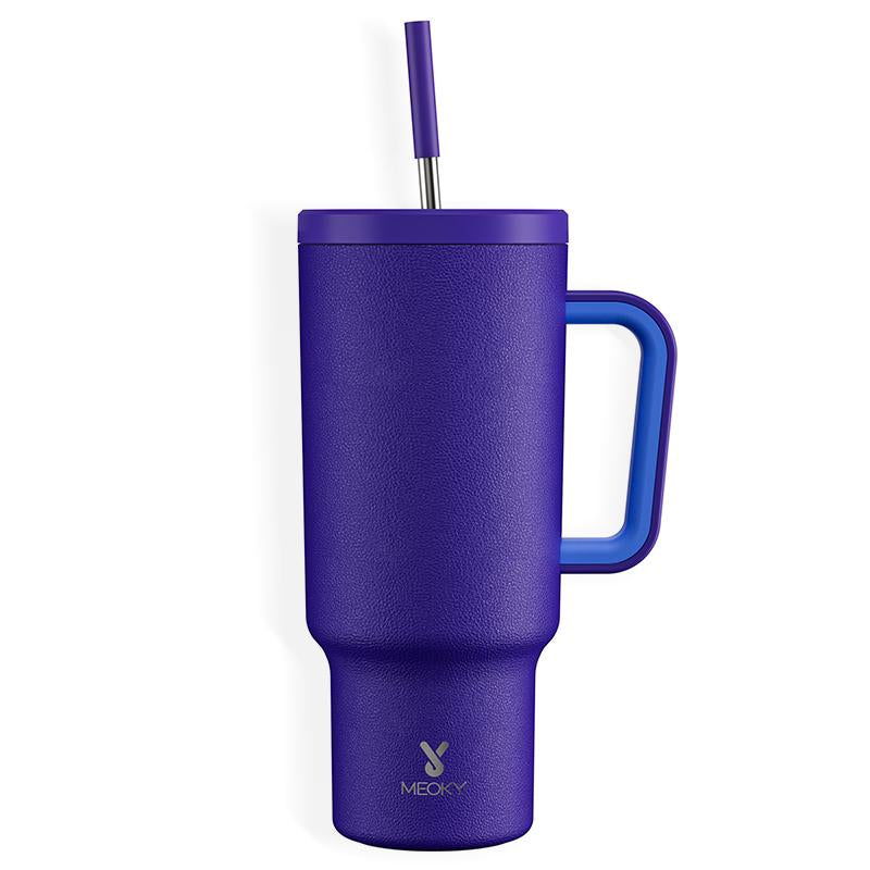 【24 Hour Shipping】Meoky Large-Capacity Stainless Steel Car Cup, Reusable Stainless Steel Straw, Anti-Slip and Noise-Reducing Silicone Pad, Tumbler Travel Mug/Cold Water for 24 Hours or Hot Water for 8 Hours,Suitable for Sports, Office, Christmas Gifts