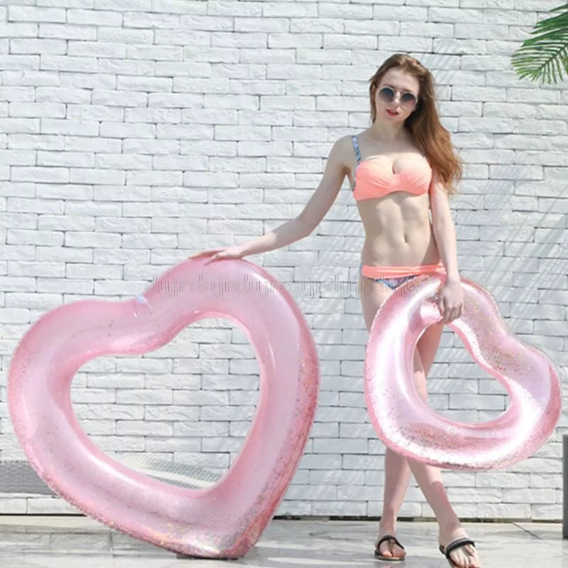 Love Heart Inflatable Pool Rose Gold Glitter Swim Ring Swimming Tool Pool Life Buoy Pool Floats for Adult Pool Au28 19 Dropship