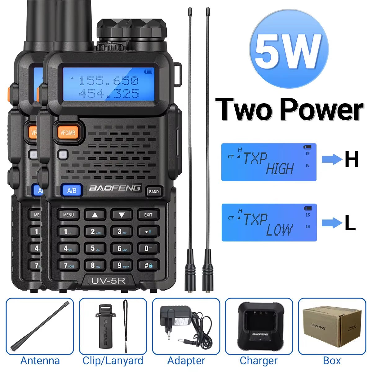 1/2PCS  UV 5R 5W 8W Walkie Talkie Ham CB Radio Long Range Dual Band VHF UHF FM Transceiver Two Way Radio UV5R K5 Plus