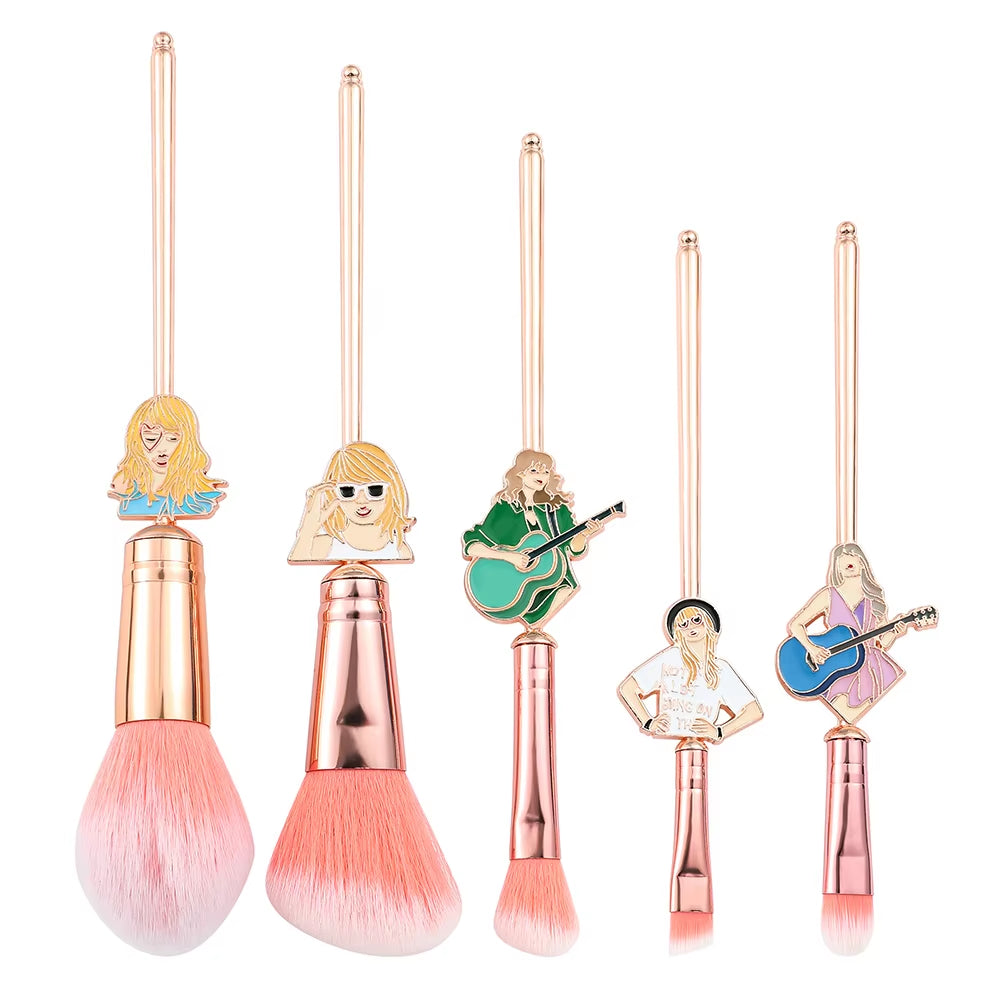 Famous Singer Taylors Creative Makeup Brushes Set 5Pcs Pink Metal Handle Brush Makeup Tools Gifts for Women Teen Girls Fans