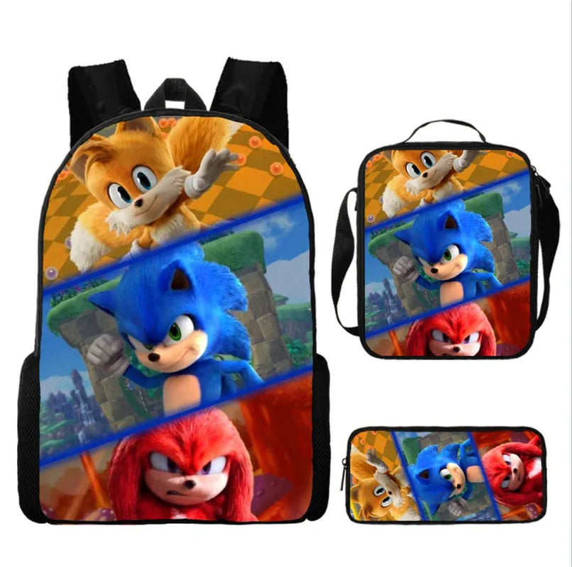 Sonic Backpack Primary and Middle School Students Schoolbag Boys Girls Anime Cartoon School Bag Mochila Zipper Shoulders