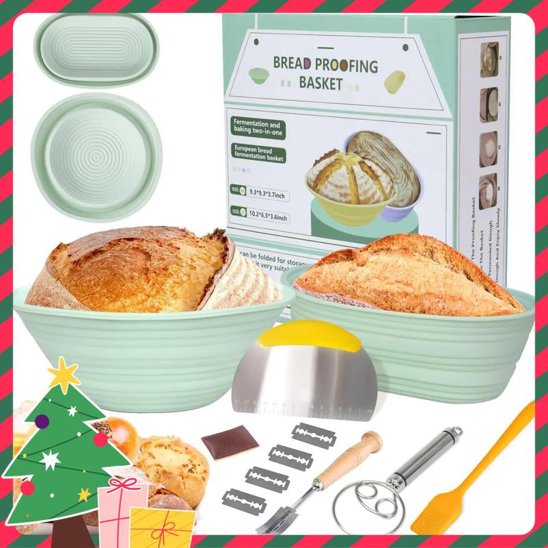 Silicone Bread Basket Set, 1 Set Including round Bread Basket, Oval Bread Basket & Baking Tools, Complete Set for Bread Making with Tools, Kitchen Bakeware Tools, Family Home Set, Kitchen Utensils, Men Gifts