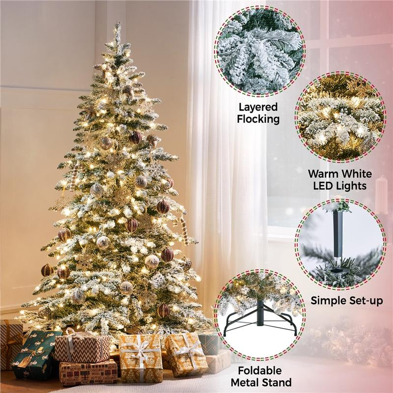 Yaheetech Pre-Lit Artificial Christmas Tree with Warm Lights, Holiday Decorative Fir Christmas Tree with Stand Ornaments Decoration