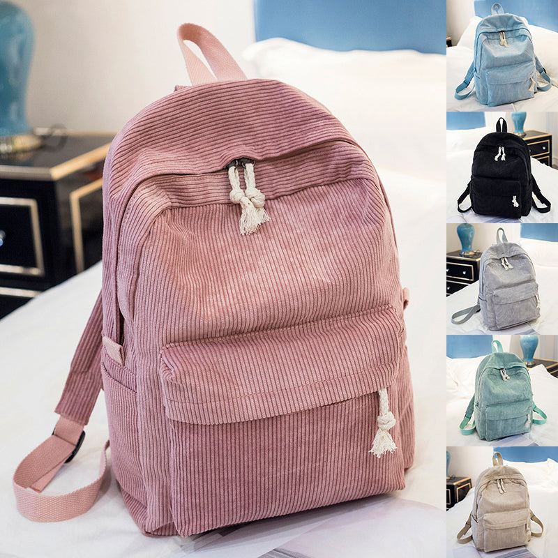 Corduroy Backpack Students Shoulder School Bags