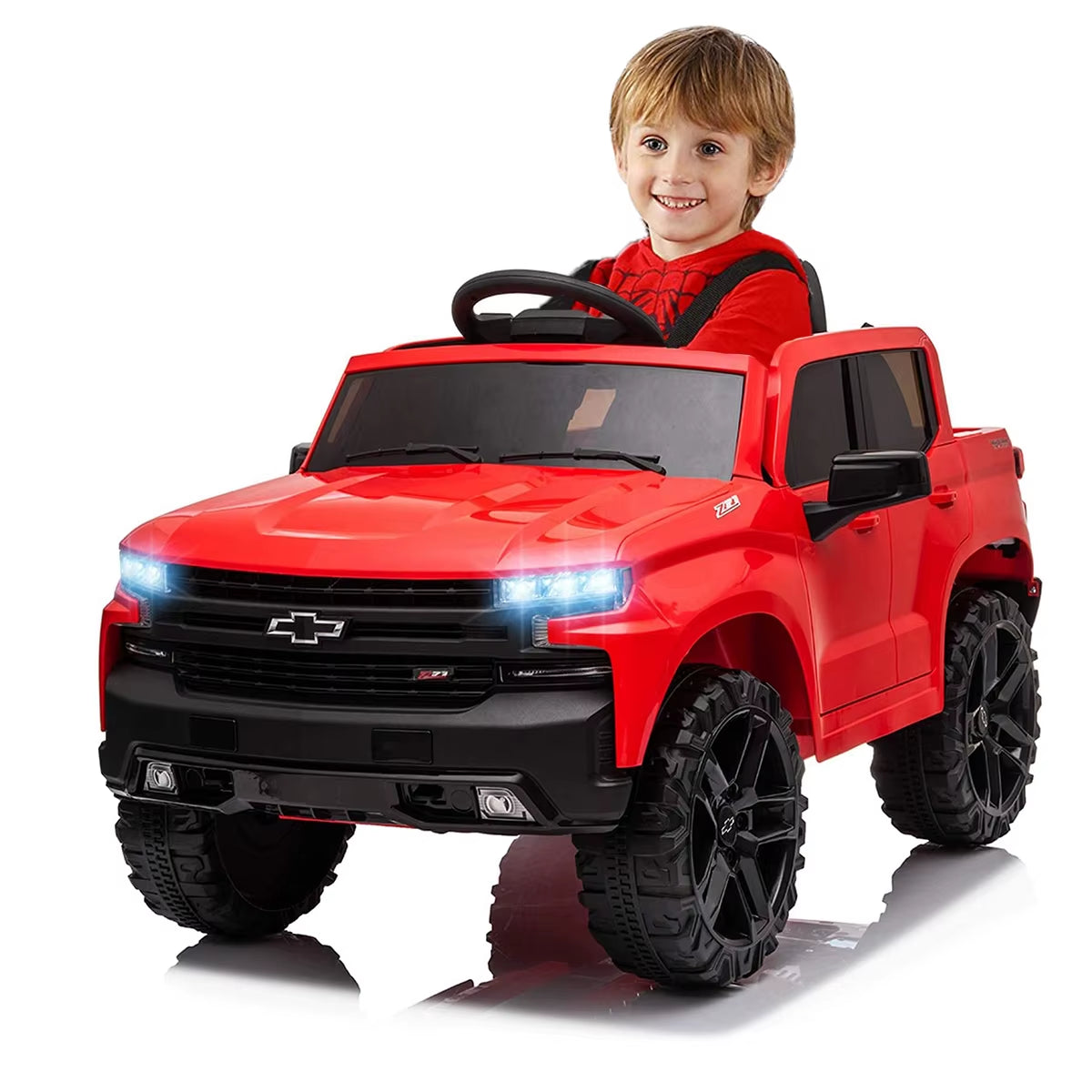 12V Electric Ride on Car 4 Wheeler Truck Safety Toy with Music Radio LED Lights Truck Car Remote Control Kids' Ride on Vehicles